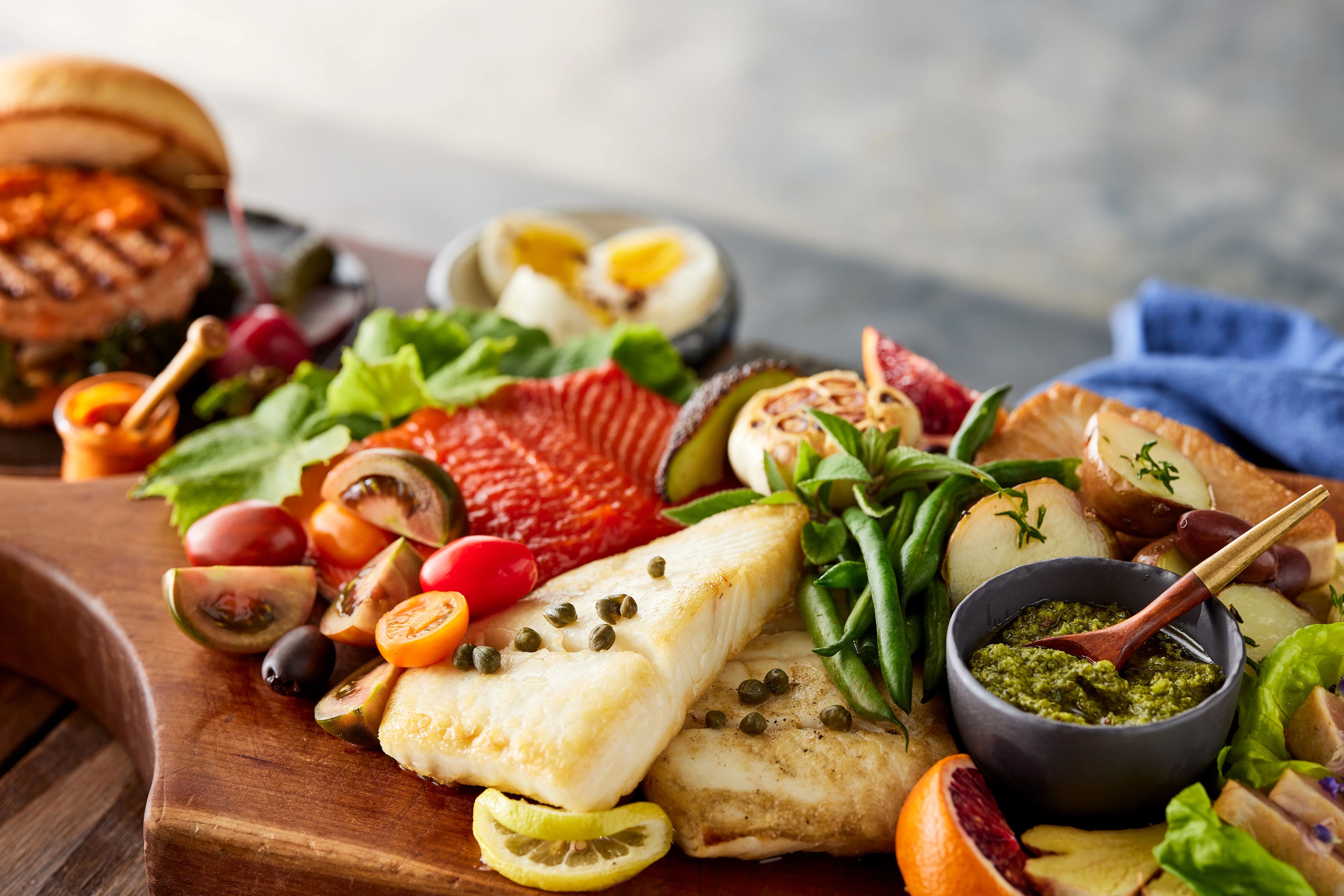 fish charcuterie board closeup