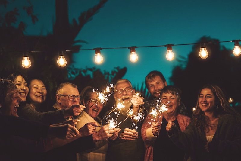 Loneliness group of friends with sparklers