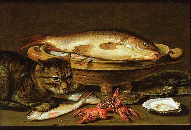 https://www.vitalchoice.com/blog/wp content/uploads///fish art Clara Peeters A still life with carp in a ceramic colander