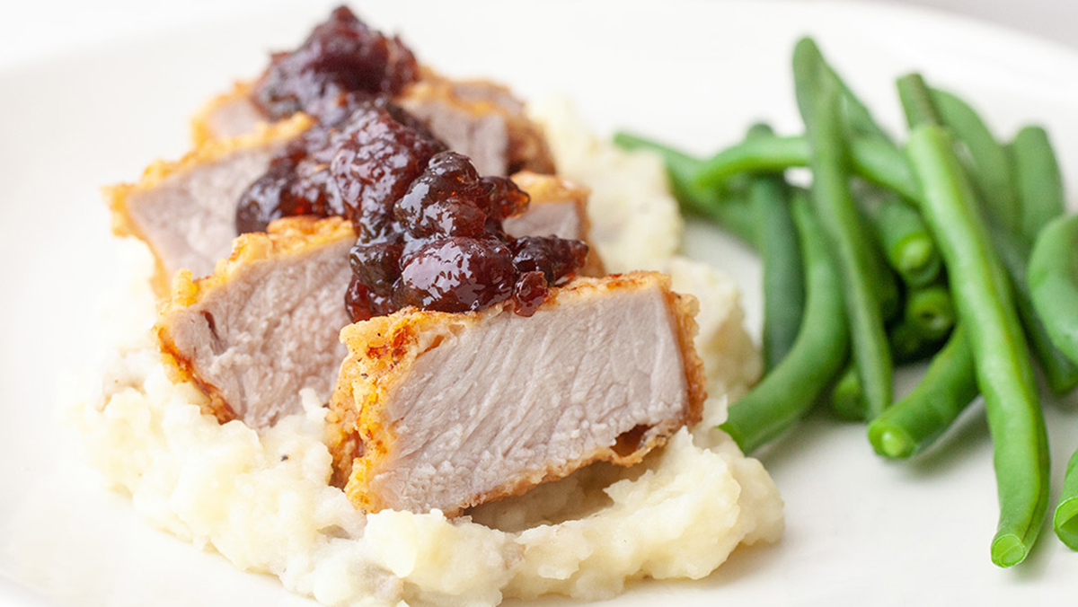 Pan Fried Pork Chops with Cherry Chutney