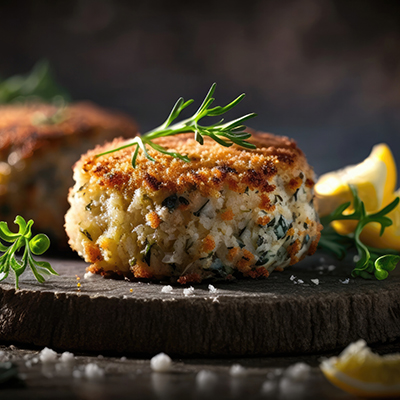 Crab Cakes on Stone Blurred Background Rustic Pub Generative