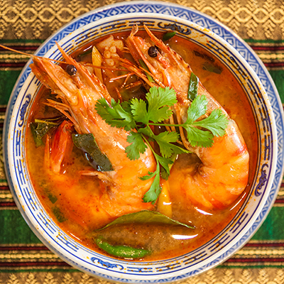 Tom Yam Kung, fish soup, in a bowl.