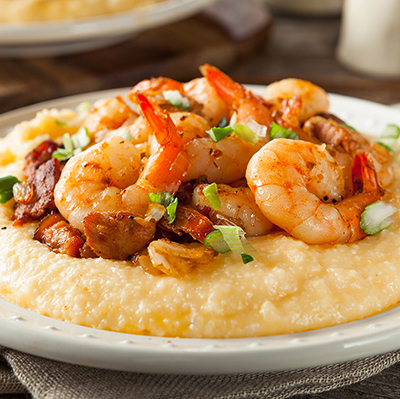 Plate of shrimp and grits