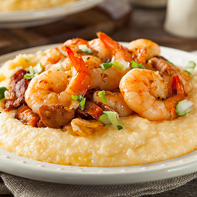 Recipes for lent with a bowl of shrimp and grits