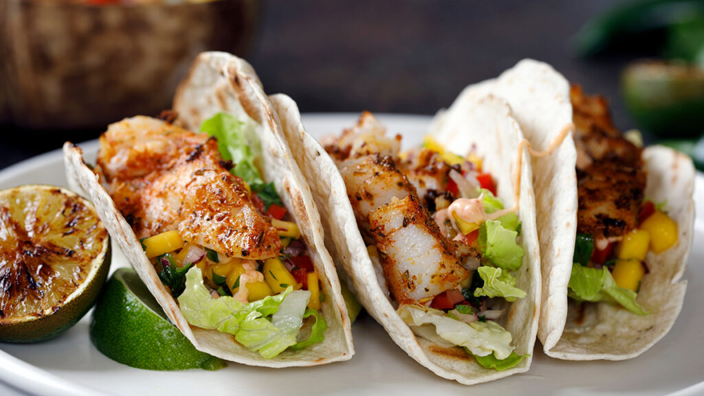 Fish tacos with mango salsa